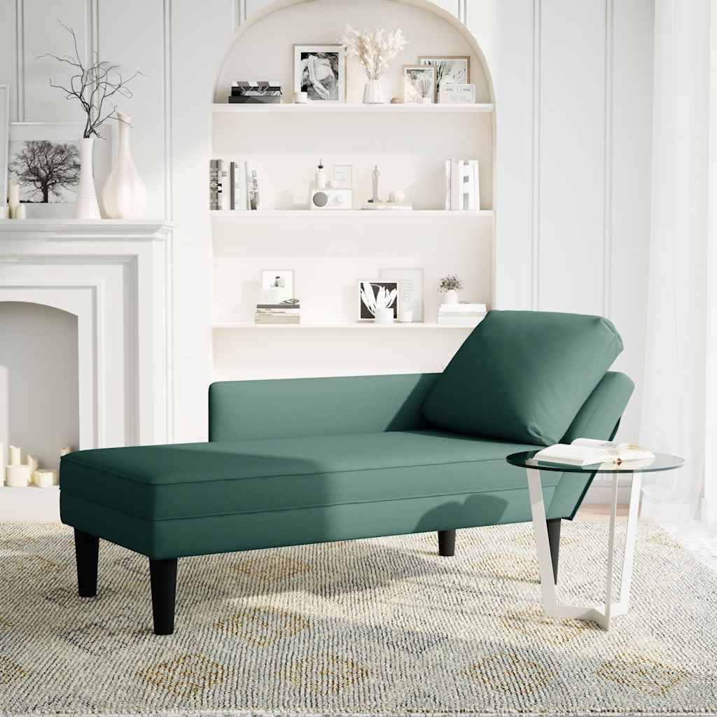 vidaXL Chaiselongue mit Kissen und Rechter Armlehne Dunkelgrün Samt