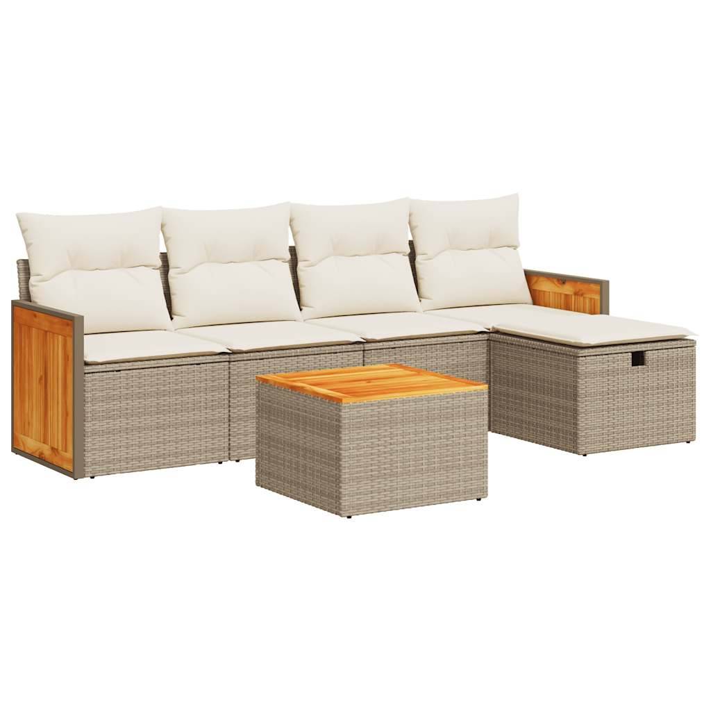 vidaXL 6-tlg. Garten-Sofagarnitur mit Kissen Beige Poly Rattan