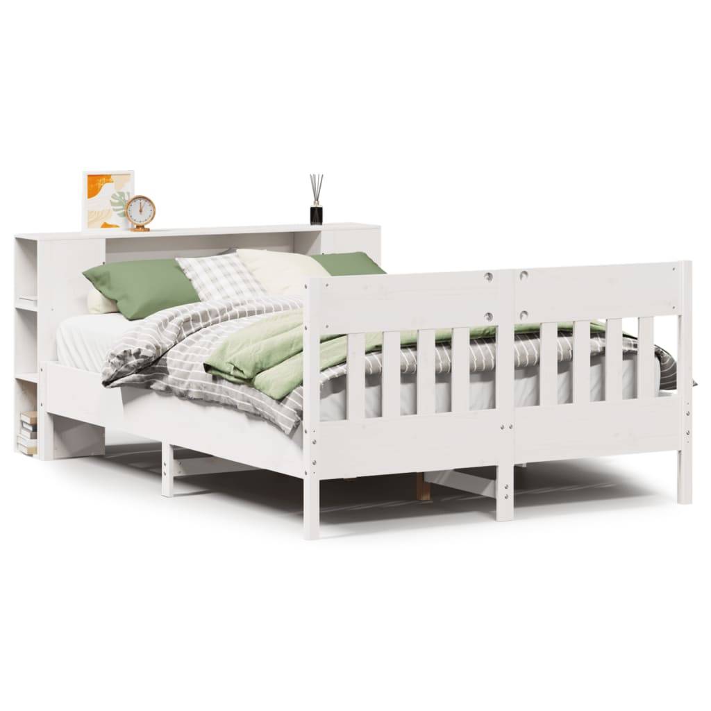 vidaXL Massivholzbett mit Regal ohne Matratze Weiß 140x190 cm Kiefer