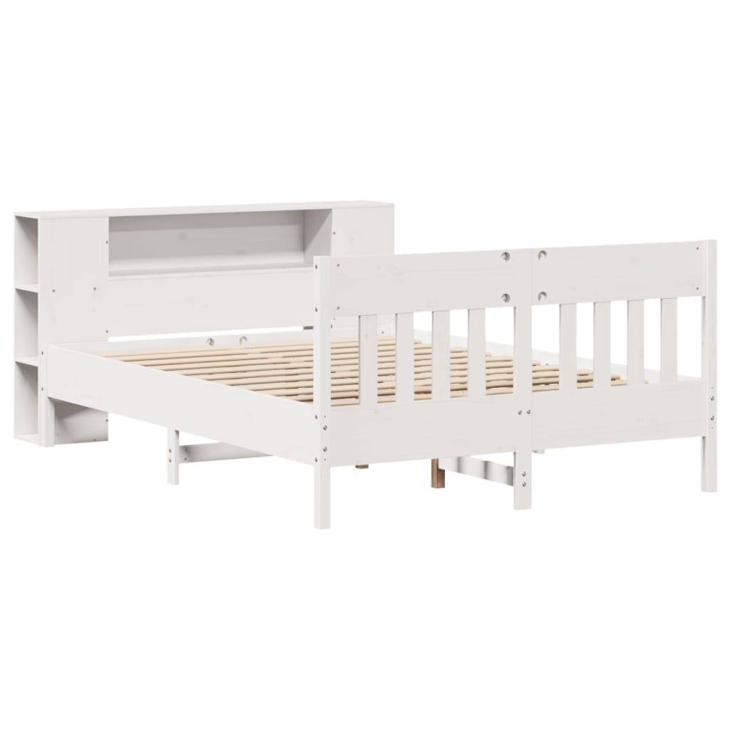 vidaXL Massivholzbett mit Regal ohne Matratze Weiß 140x190 cm Kiefer