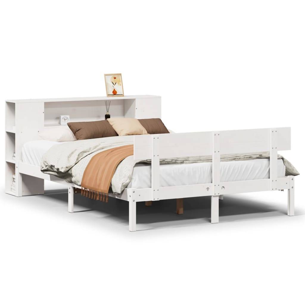vidaXL Massivholzbett mit Regal ohne Matratze Weiß 140x190 cm Kiefer