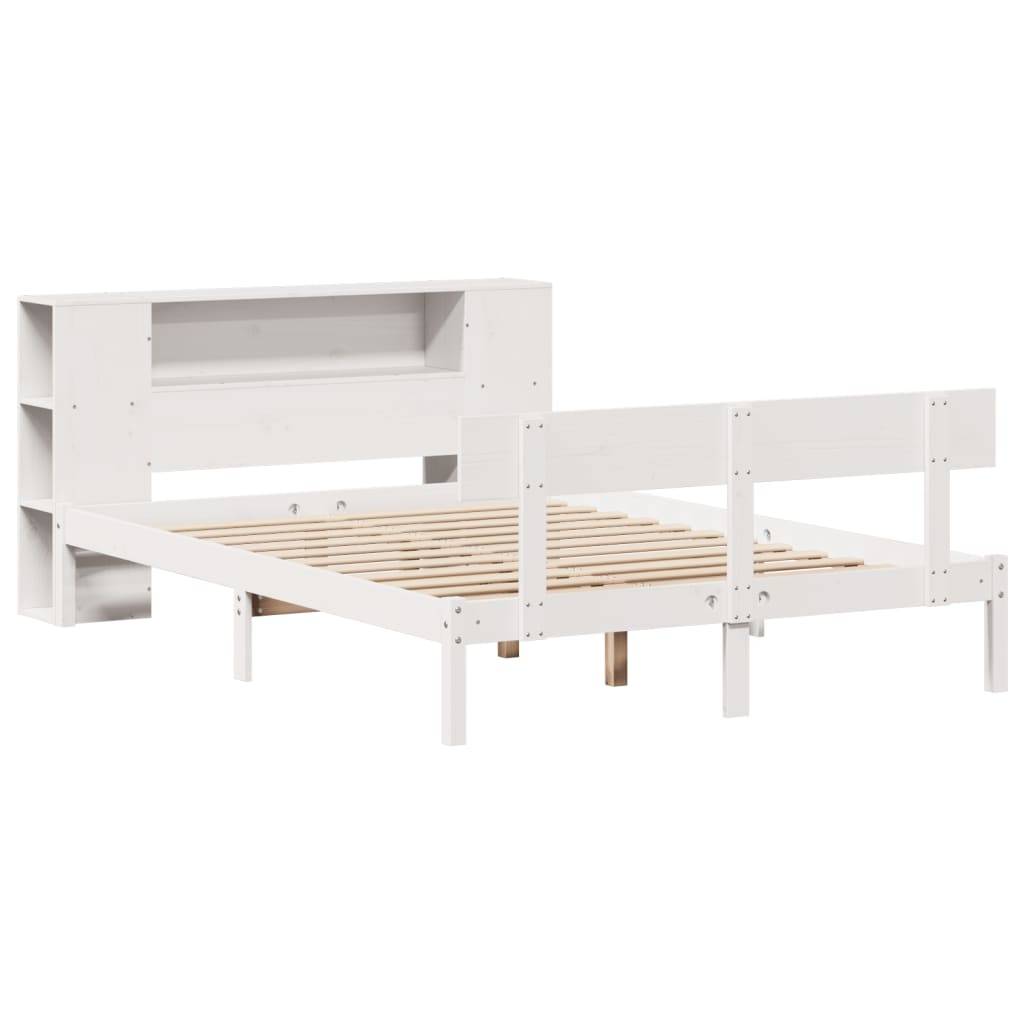 vidaXL Massivholzbett mit Regal ohne Matratze Weiß 140x190 cm Kiefer