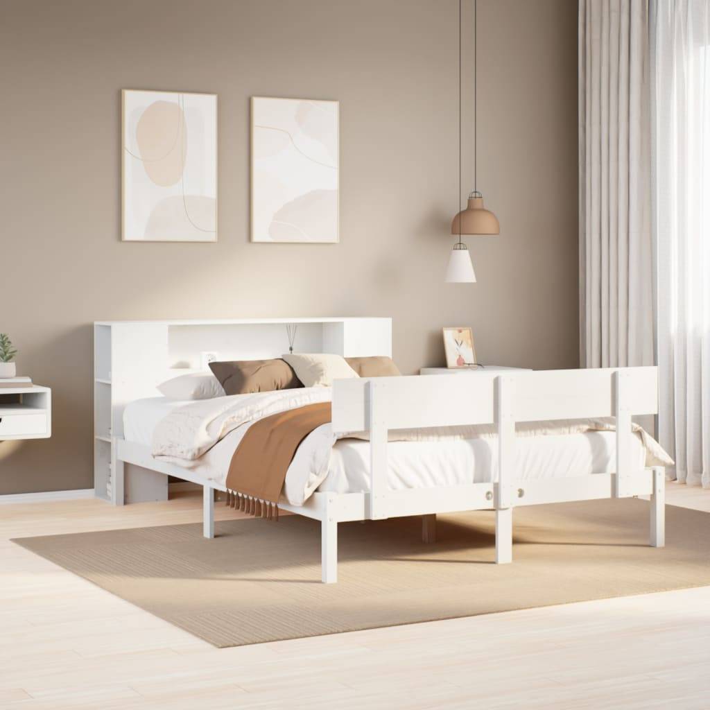 vidaXL Massivholzbett mit Regal ohne Matratze Weiß 140x190 cm Kiefer
