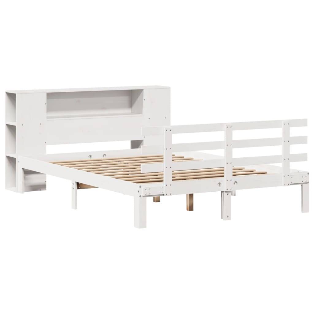 vidaXL Massivholzbett mit Regal ohne Matratze Weiß 135x190 cm Kiefer