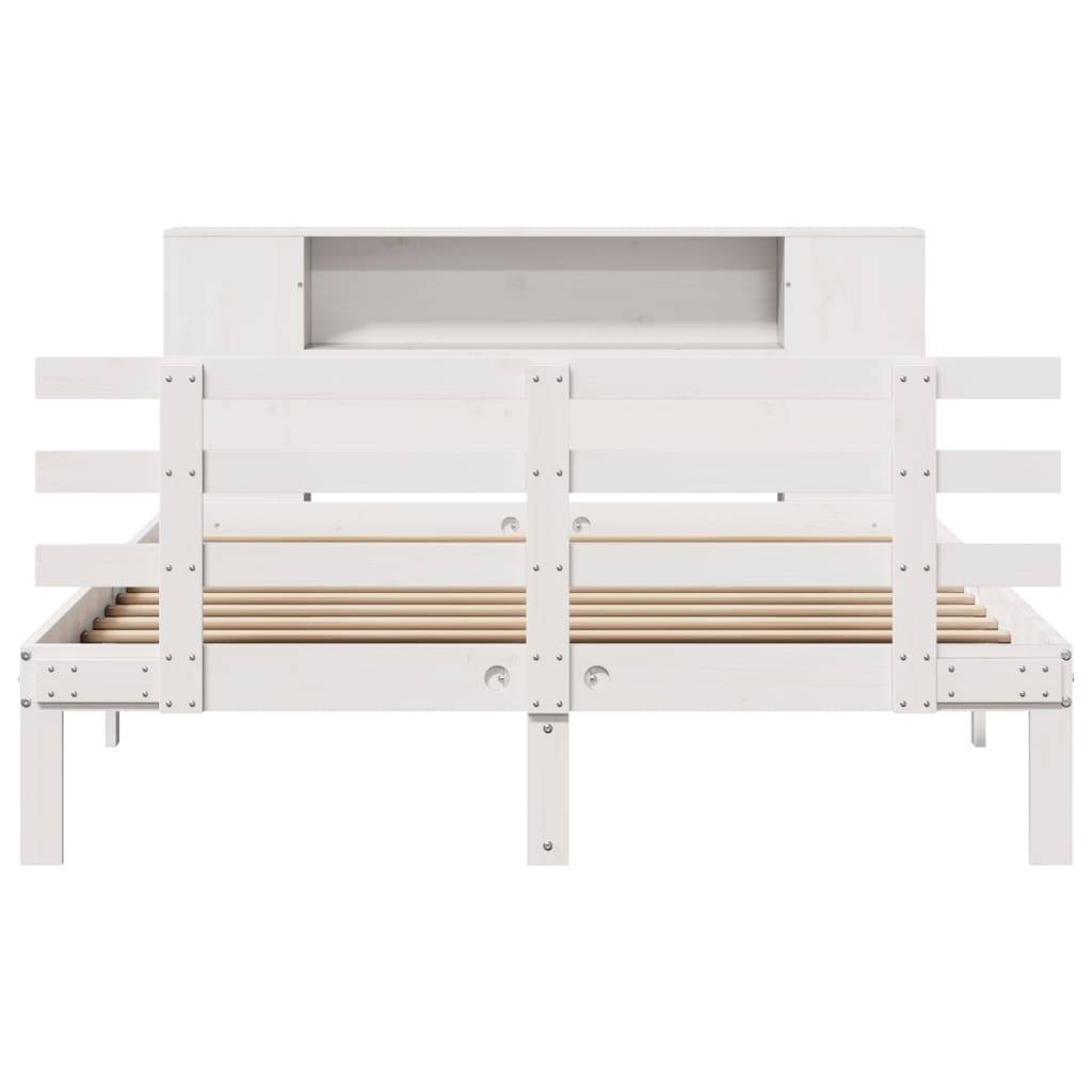vidaXL Massivholzbett mit Regal ohne Matratze Weiß 135x190 cm Kiefer