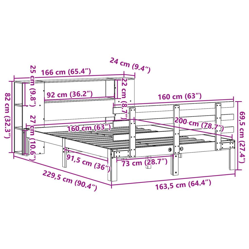 vidaXL Regalbett ohne Matratze Weiß 160x200cm Massivholz Kiefer