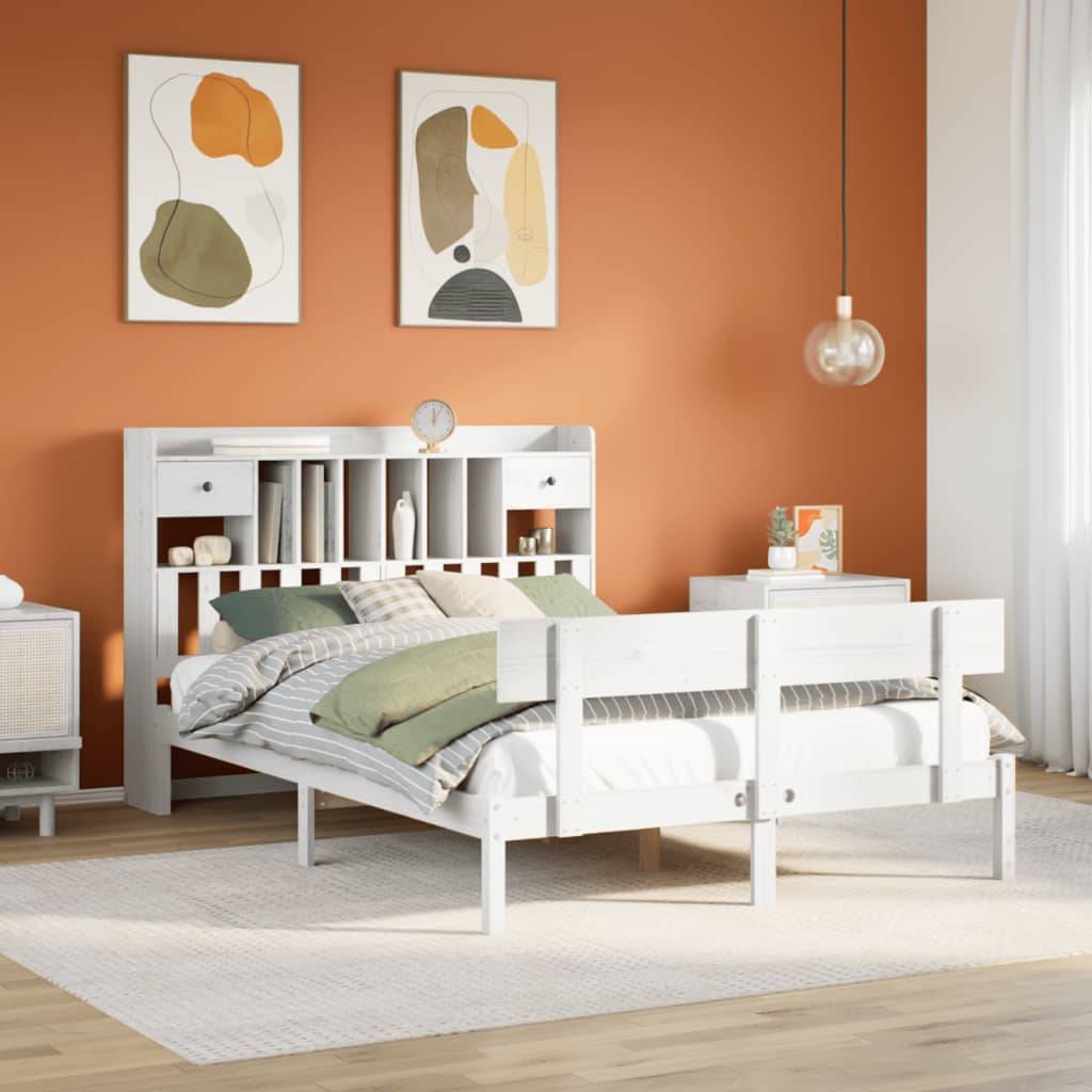 vidaXL Massivholzbett mit Regal ohne Matratze Weiß 150x200 cm Kiefer