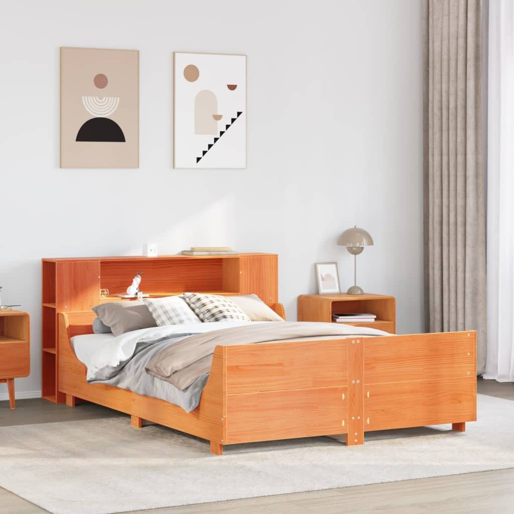 vidaXL Massivholzbett ohne Matratze Wachsbraun 140x200 cm Kiefernholz