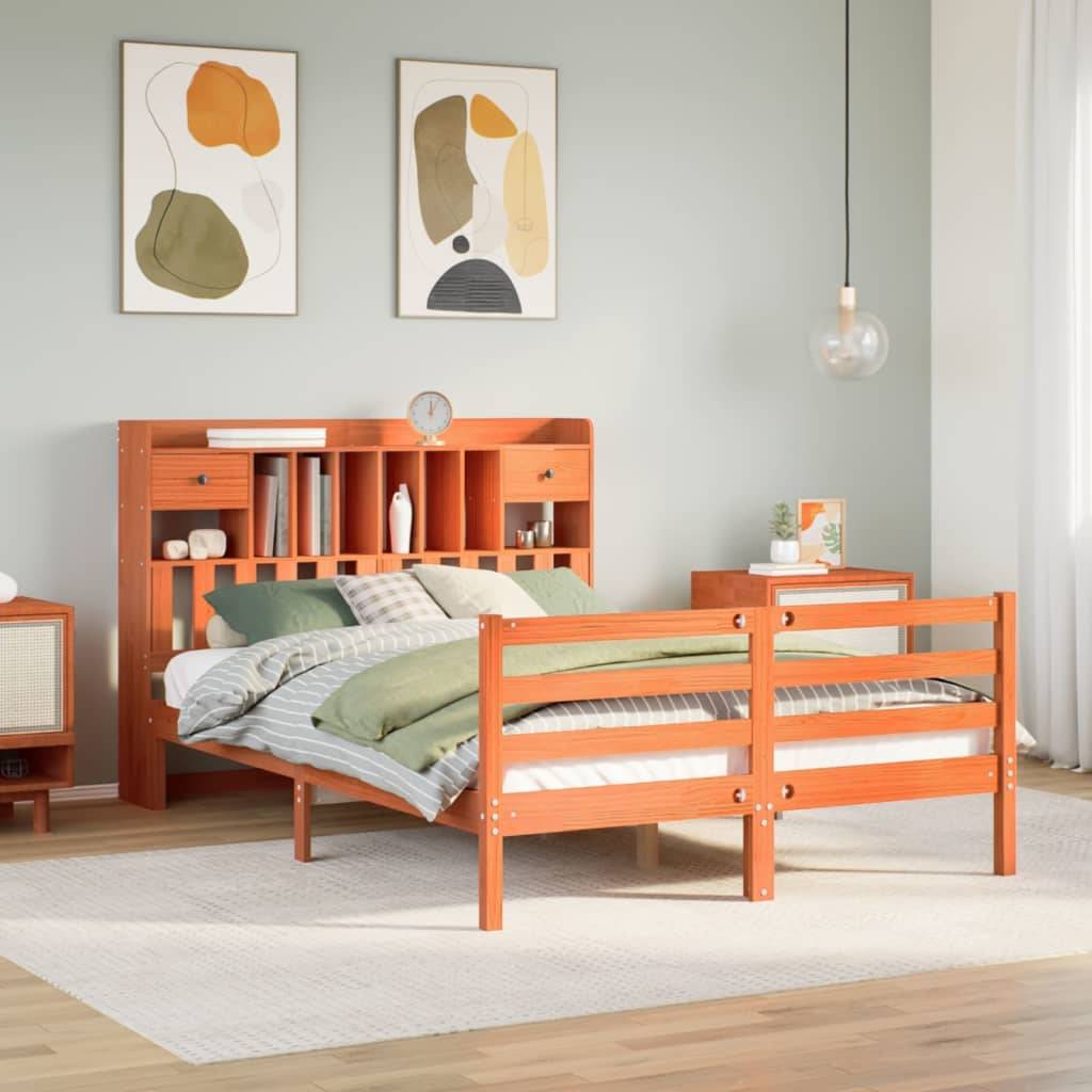 vidaXL Massivholzbett mit Regal ohne Matratze Wachsbraun 160x200 cm
