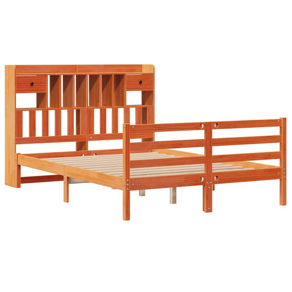 vidaXL Massivholzbett mit Regal ohne Matratze Wachsbraun 160x200 cm
