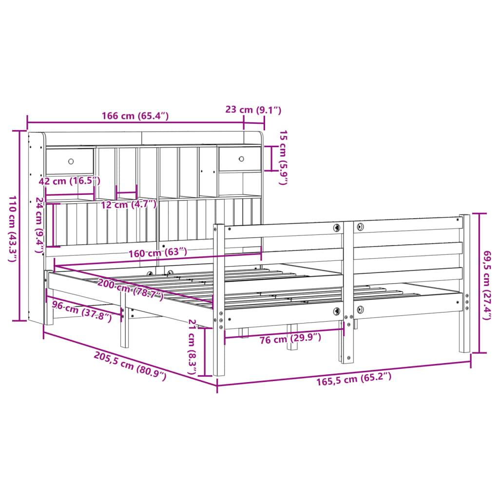 vidaXL Massivholzbett mit Regal ohne Matratze Wachsbraun 160x200 cm