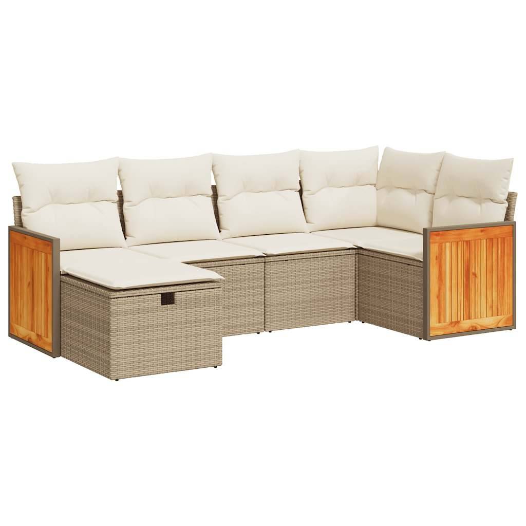 vidaXL 6-tlg. Garten-Sofagarnitur mit Kissen Beige Poly Rattan