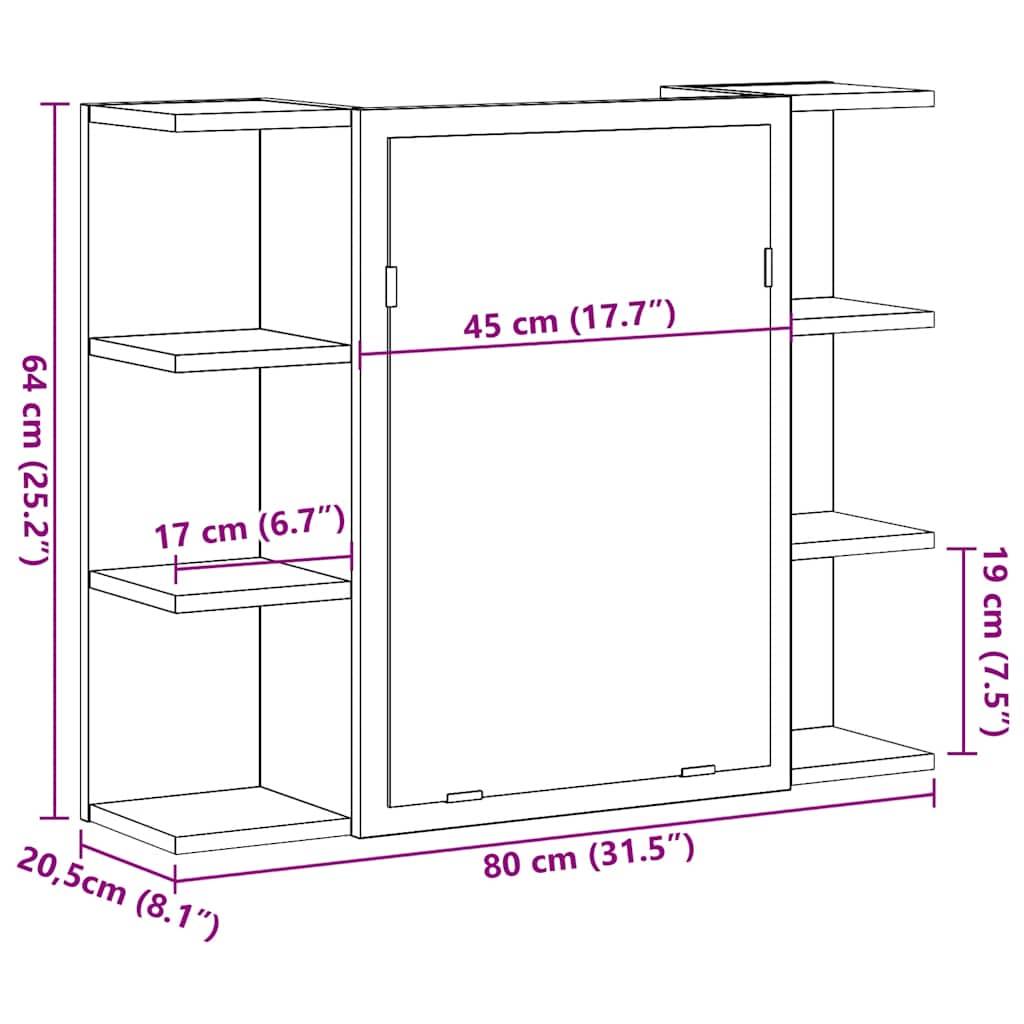 vidaXL Bad-Spiegelschrank Altholz-Optik 80x20,5x64 cm Holzwerkstoff