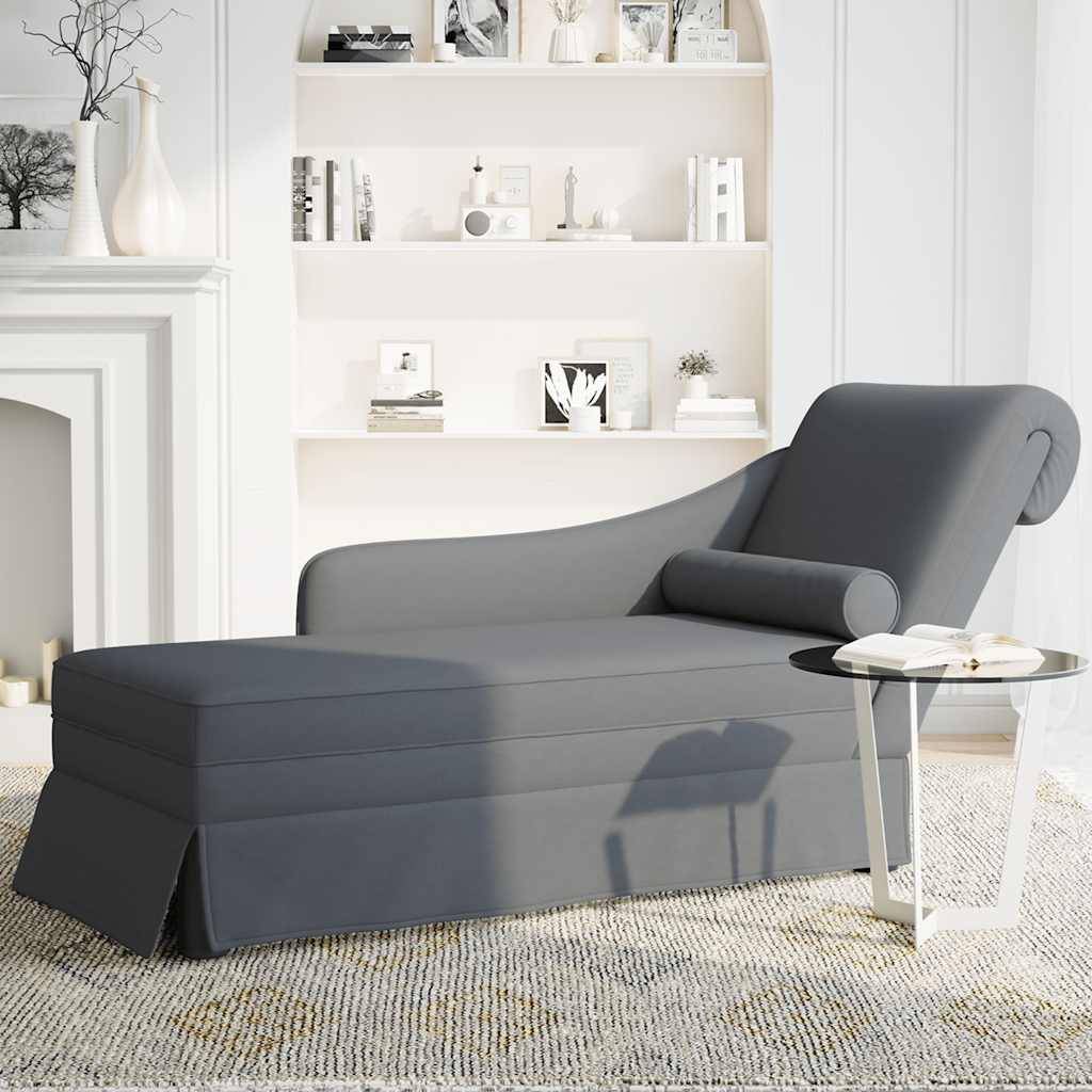vidaXL Chaiselongue mit Nackenrolle Rechter Armlehne Dunkelgrau Samt