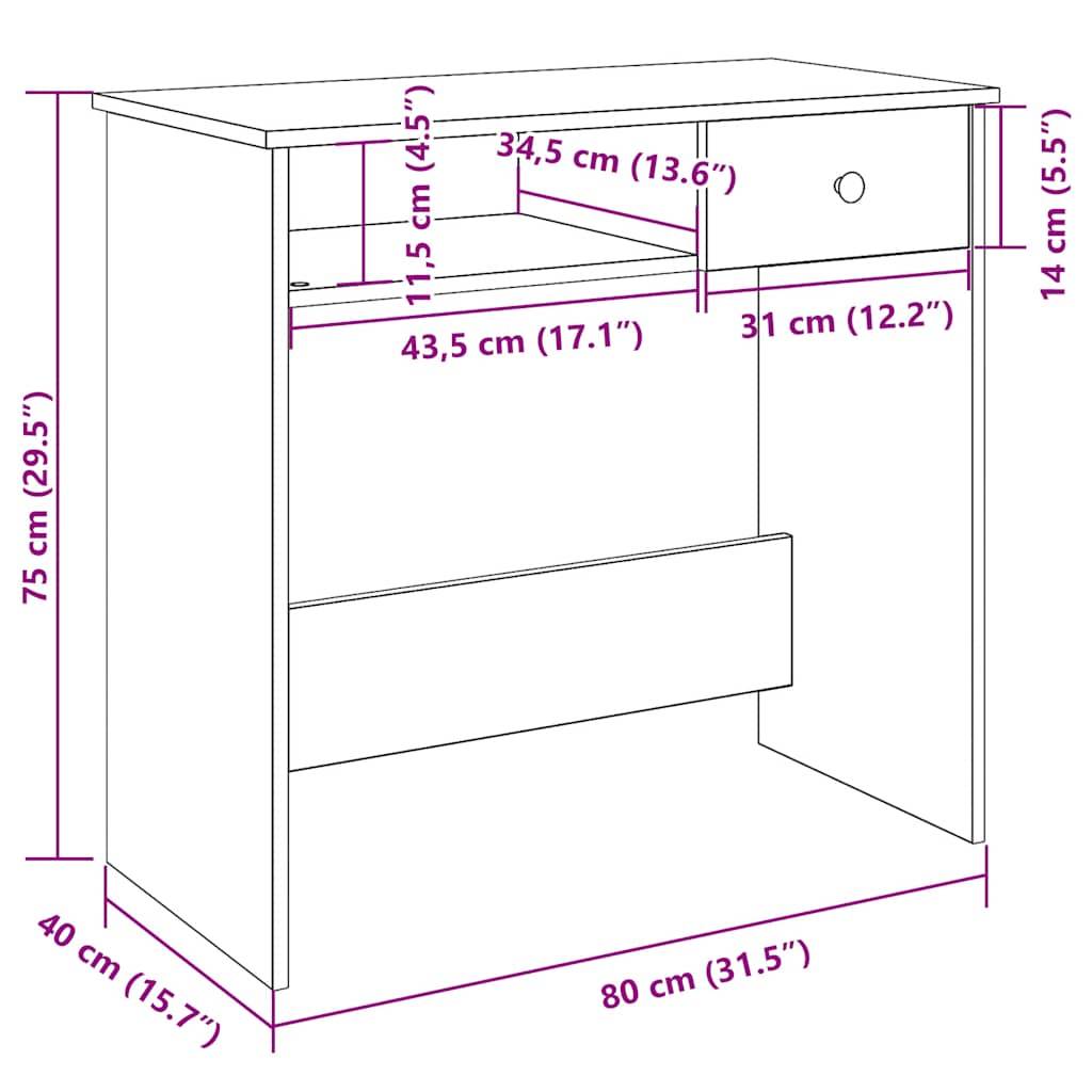vidaXL Schreibtisch Grau Sonoma 80x40x75 cm Holzwerkstoff