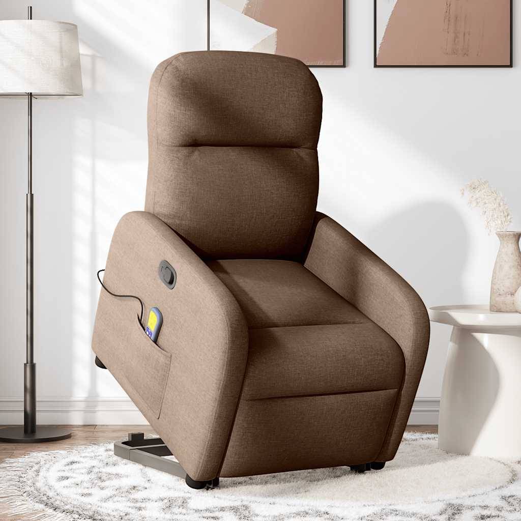 vidaXL Massagesessel mit Aufstehhilfe Braun Stoff