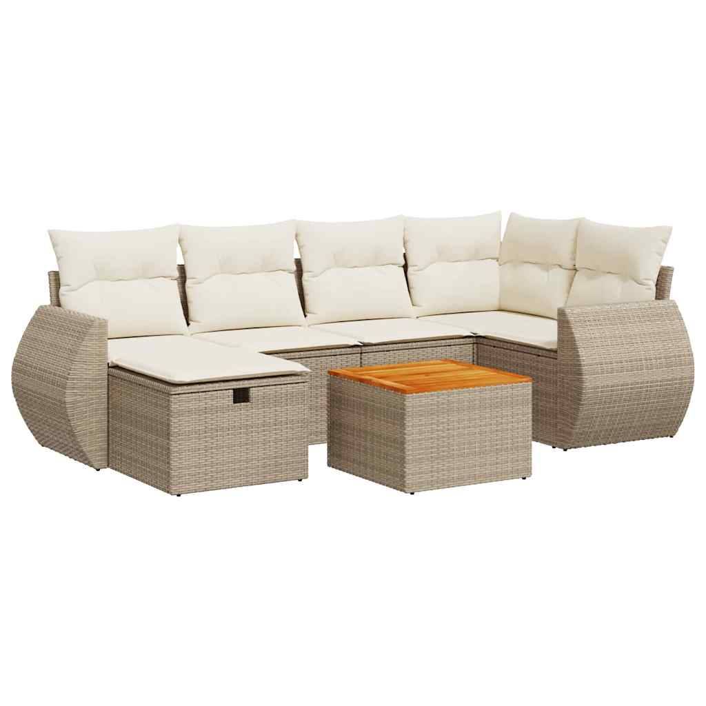 vidaXL 7-tlg. Garten-Sofagarnitur mit Kissen Beige Poly Rattan