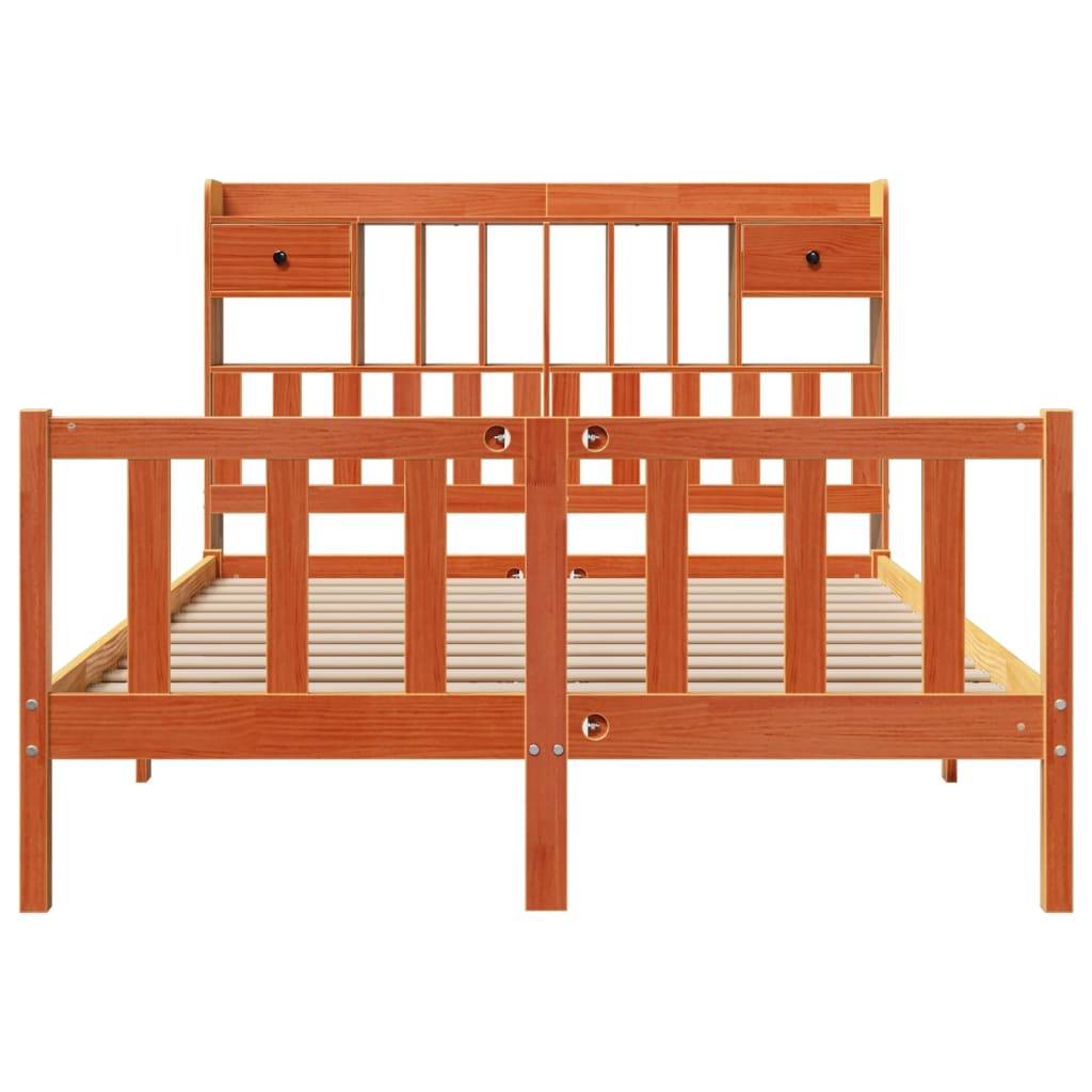 vidaXL Massivholzbett mit Regal ohne Matratze Wachsbraun 160x200 cm