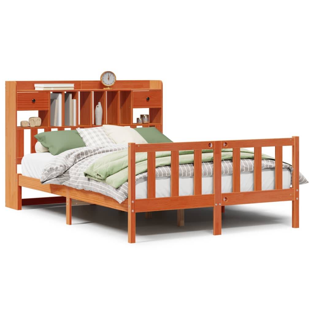 vidaXL Massivholzbett mit Regal ohne Matratze Wachsbraun 160x200 cm