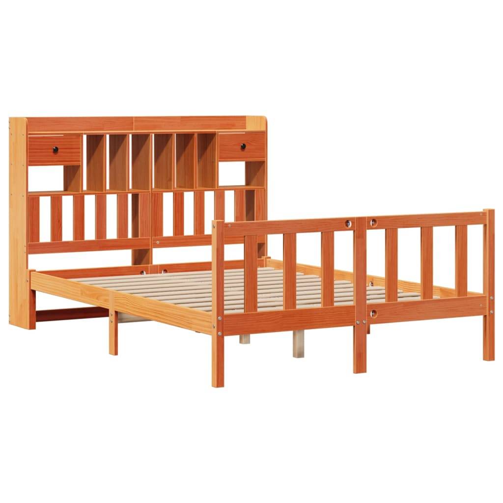 vidaXL Massivholzbett mit Regal ohne Matratze Wachsbraun 160x200 cm