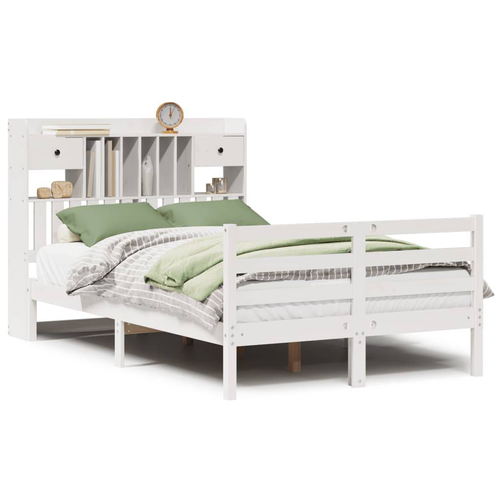 vidaXL Massivholzbett mit Regal ohne Matratze Weiß 135x190 cm Kiefer