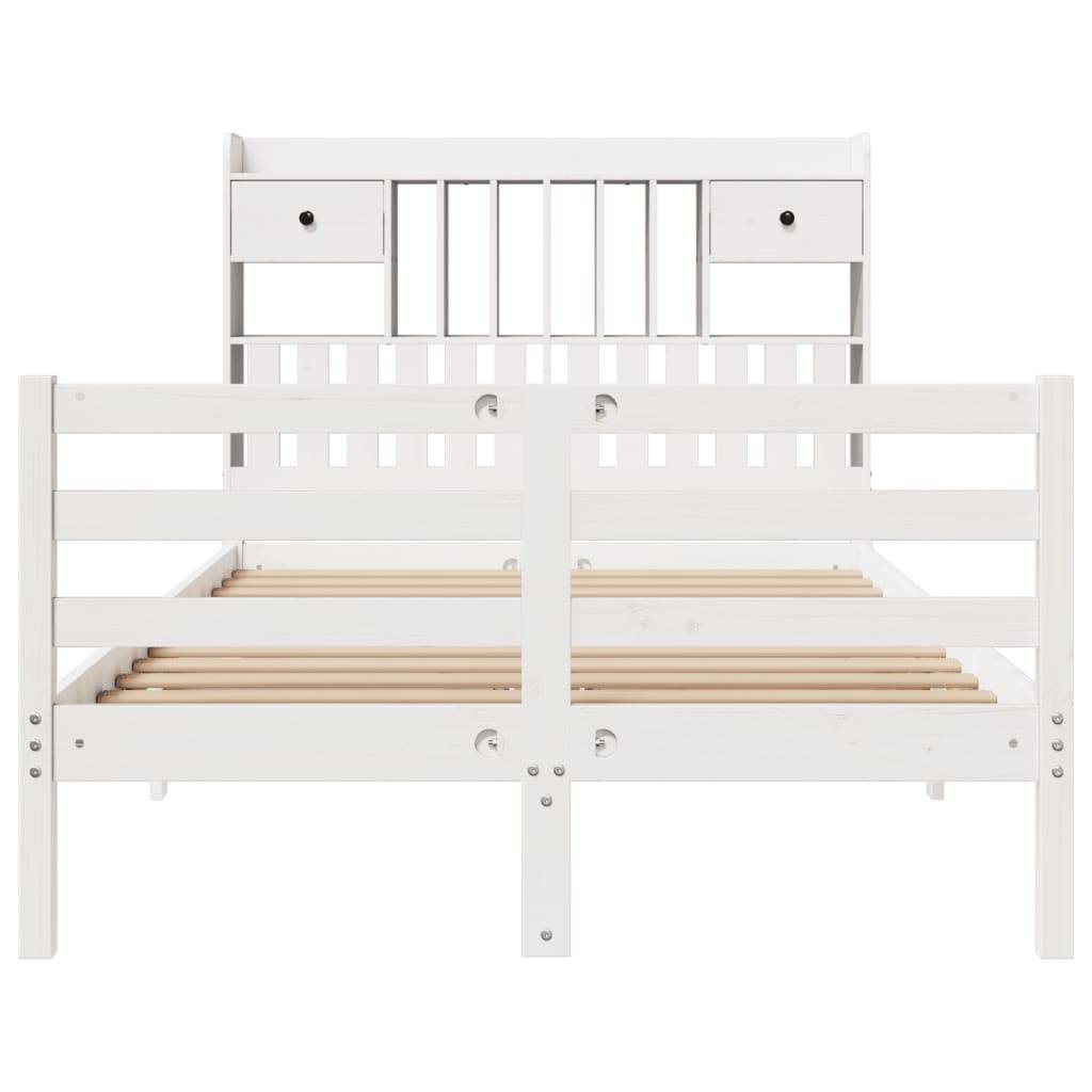vidaXL Massivholzbett mit Regal ohne Matratze Weiß 135x190 cm Kiefer