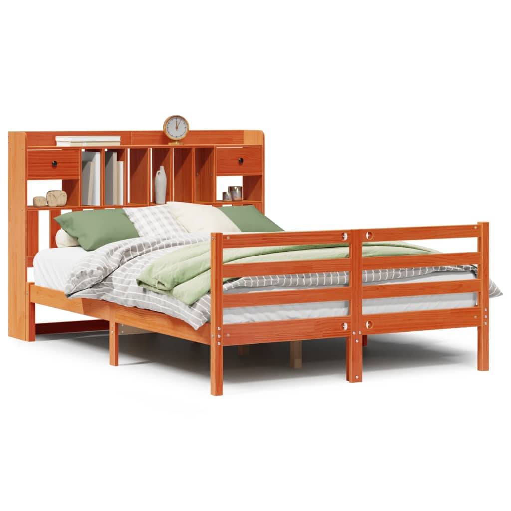 vidaXL Massivholzbett mit Regal ohne Matratze Wachsbraun 160x200 cm