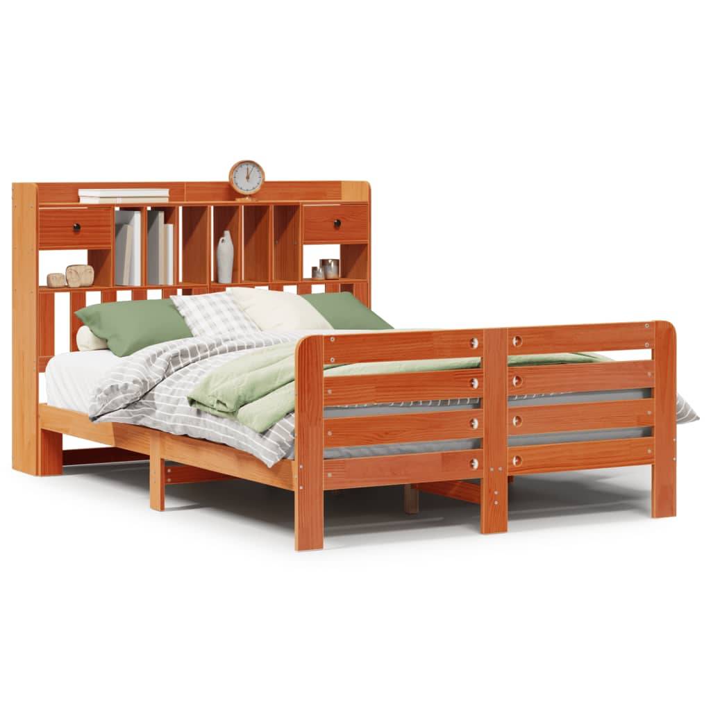 vidaXL Massivholzbett mit Regal ohne Matratze Wachsbraun 150x200 cm