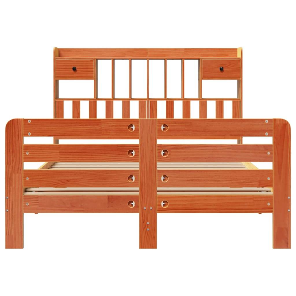 vidaXL Massivholzbett mit Regal ohne Matratze Wachsbraun 150x200 cm