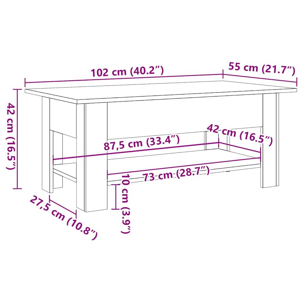 vidaXL Couchtisch Altholz-Optik 102x55x42 cm Holzwerkstoff