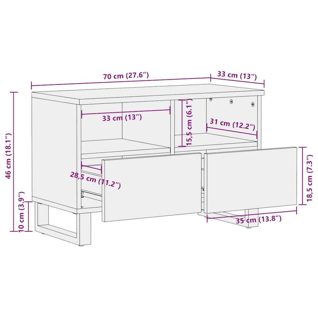 vidaXL TV-Schrank Schwarz 70x33x46 cm Massivholz Mango