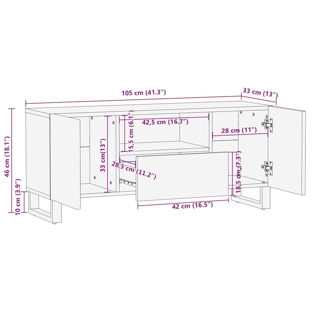 vidaXL TV-Schrank Schwarz 105x33x46 cm Massivholz Mango