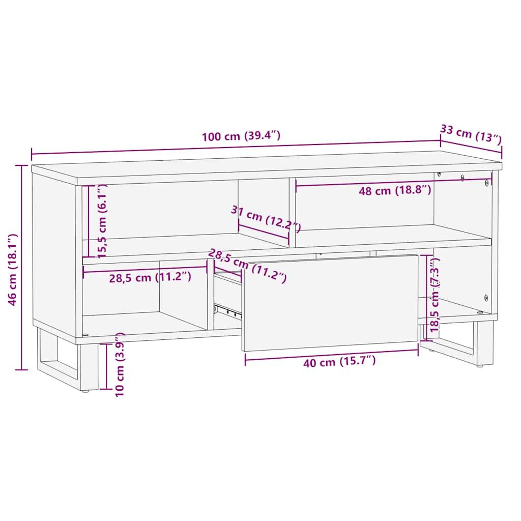 vidaXL TV-Schrank 100x33x46 cm Massivholz Mango