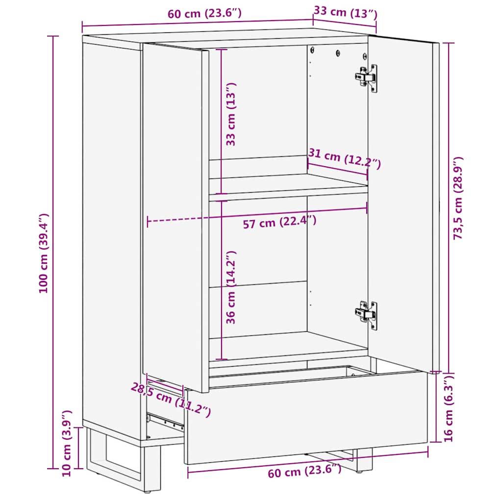 vidaXL Highboard 60x33x100 cm Massivholz Mango