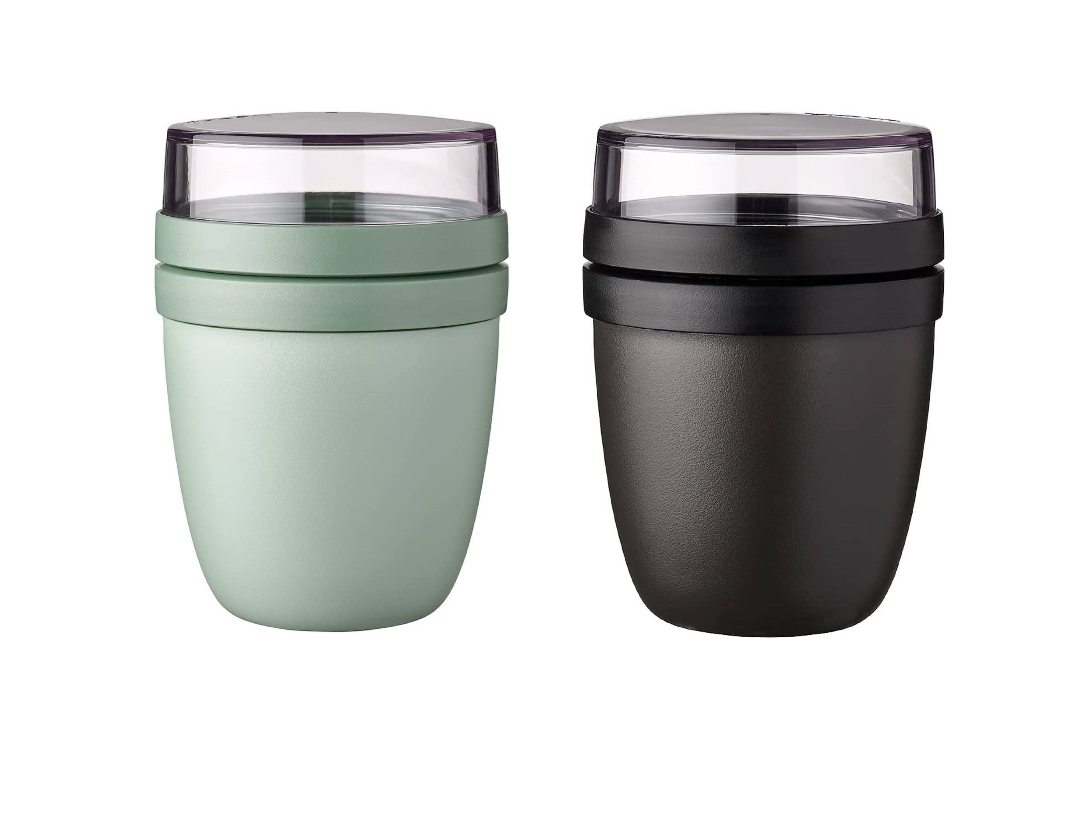 Mepal | Lunchpot Ellipse Mixed | Nordic Sage + Nordic Black | Müslibecher to go | Unterteilung für Joghurt & Müsli | 500 ml + 200 ml | Geeignet fü