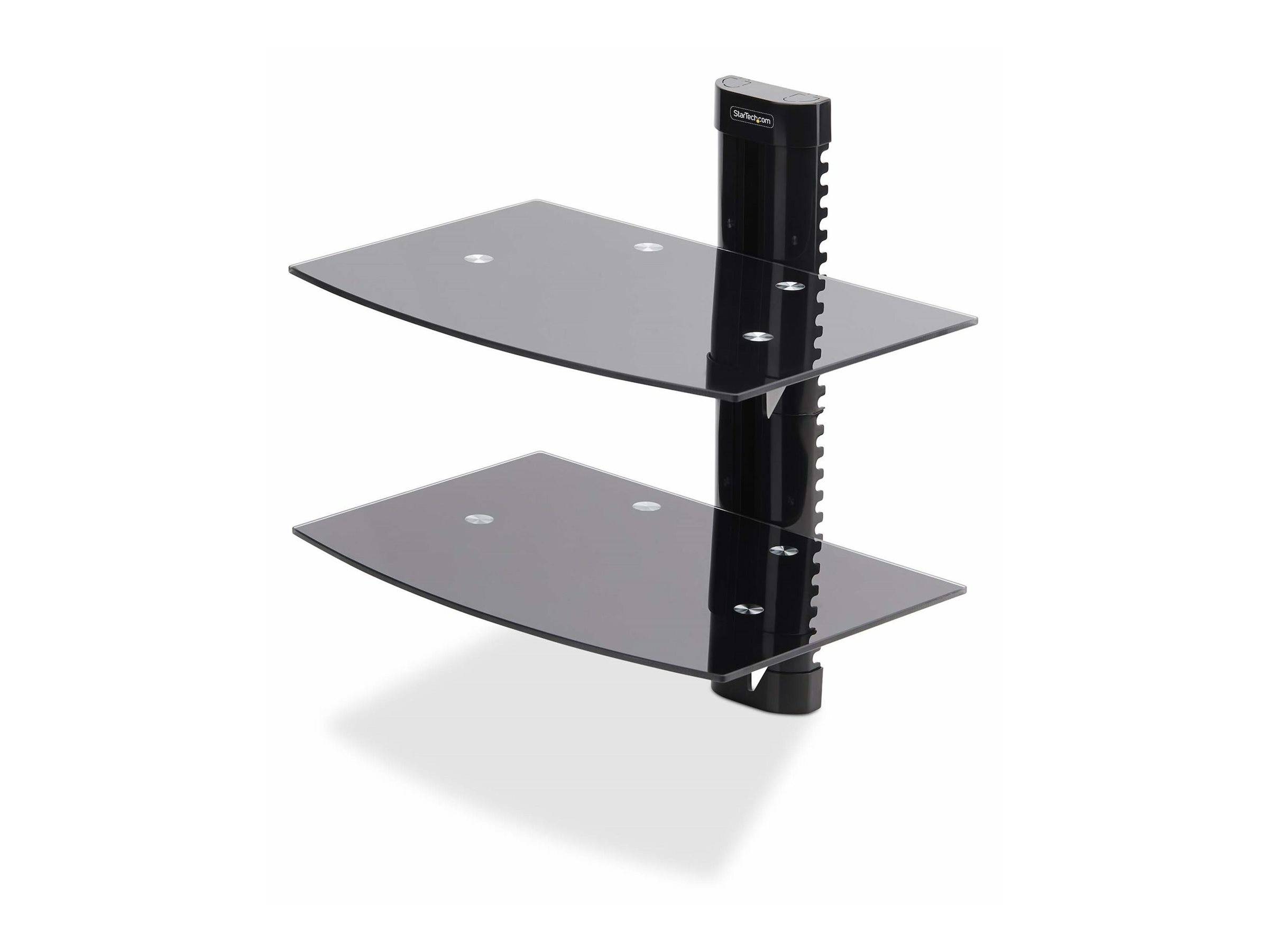 StarTech.com Dual Floating Wall-Mounted AV Shelves, Adjustable Height Shelf For Under TV, Organize A/V Equipment On Blac