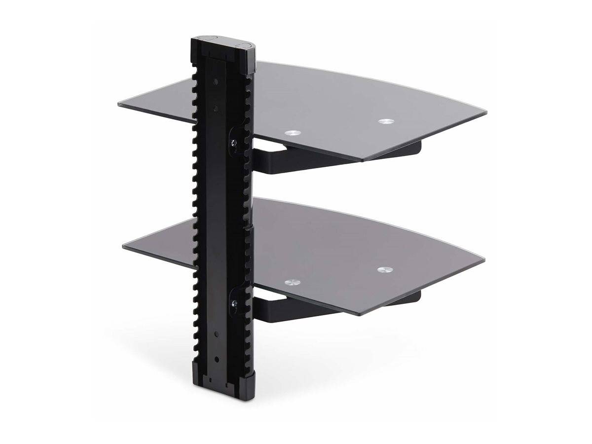 StarTech.com Dual Floating Wall-Mounted AV Shelves, Adjustable Height Shelf For Under TV, Organize A/V Equipment On Blac