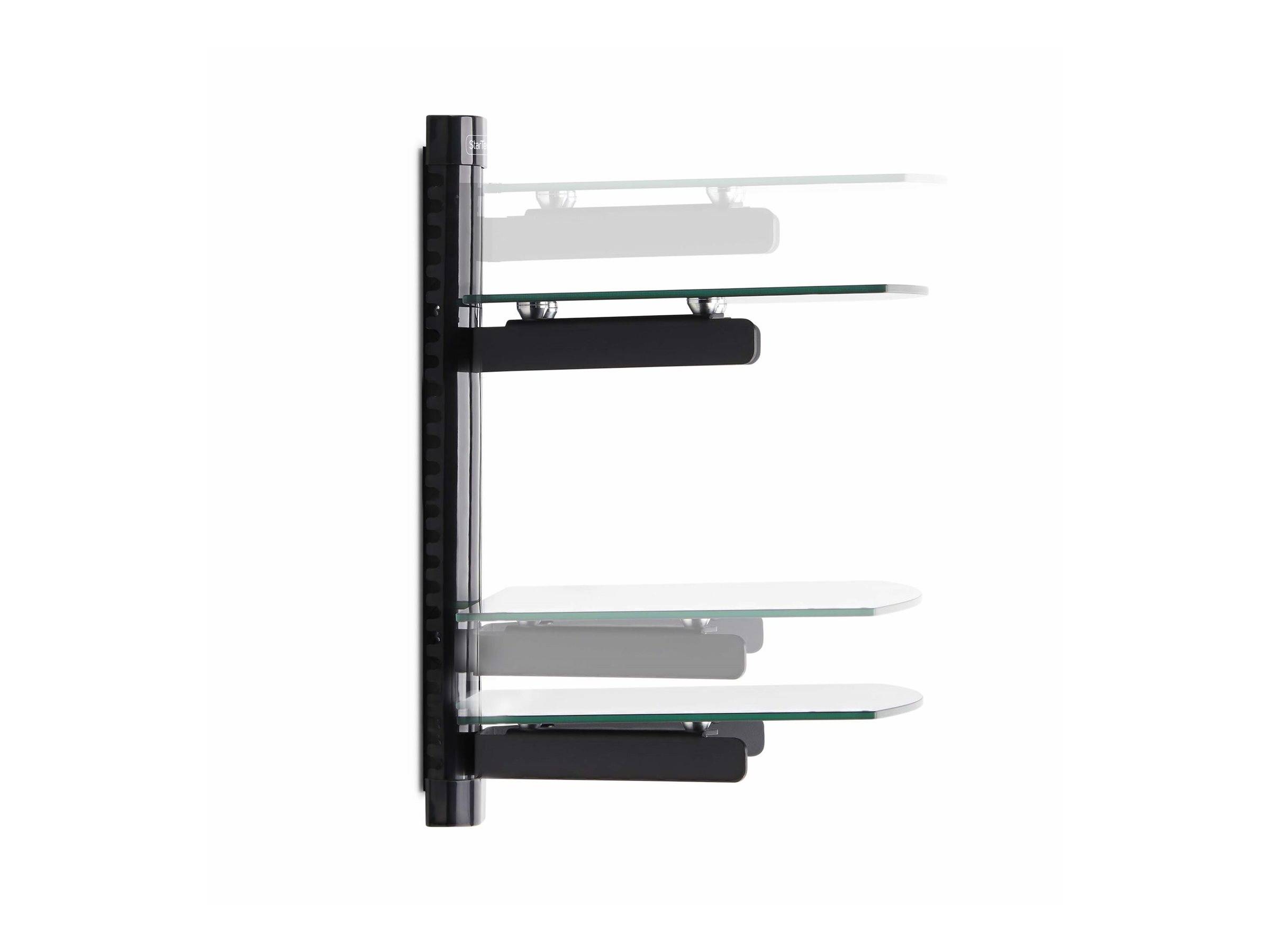 StarTech.com Dual Floating Wall-Mounted AV Shelves, Adjustable Height Shelf For Under TV, Organize A/V Equipment On Blac