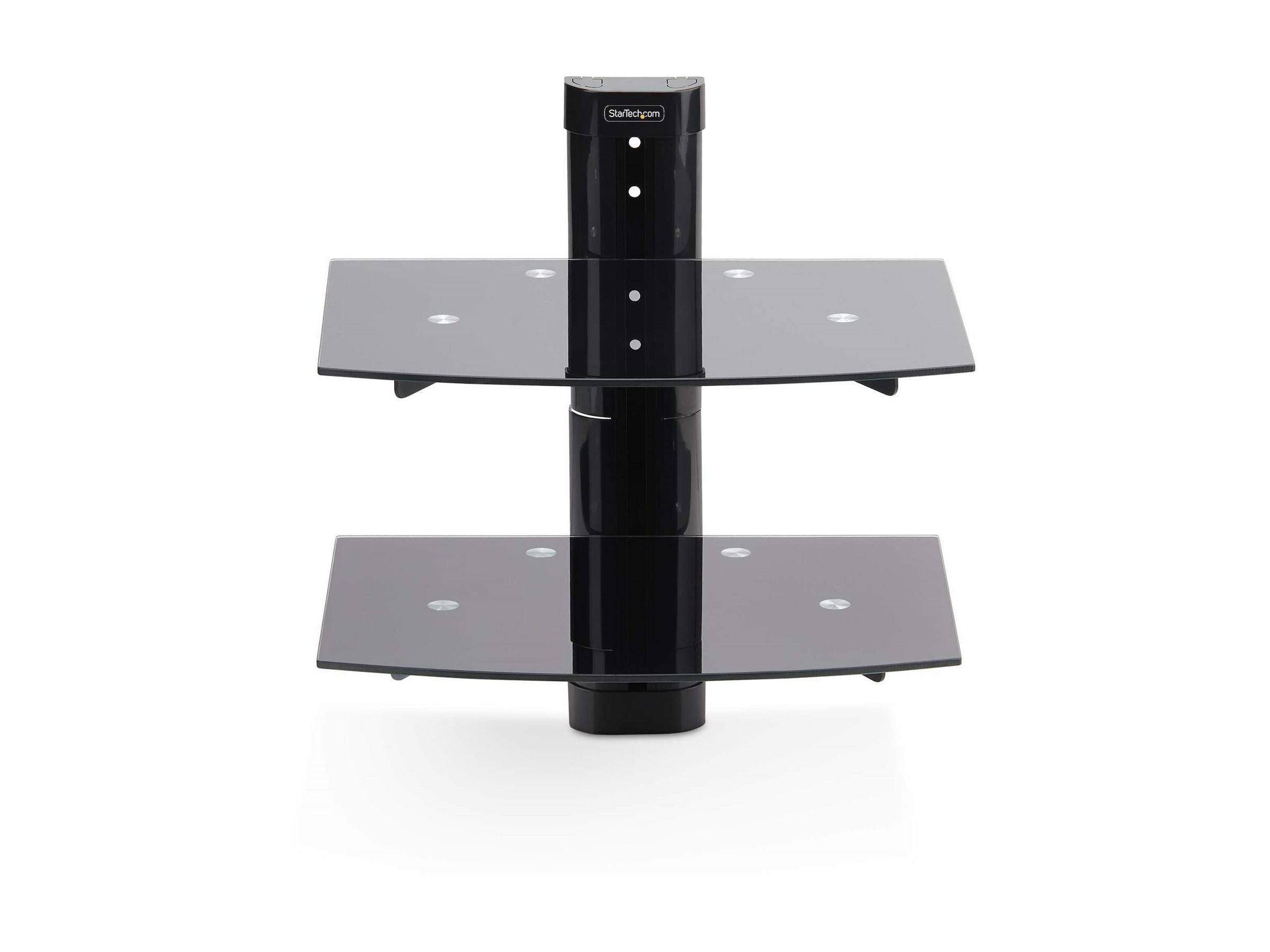 StarTech.com Dual Floating Wall-Mounted AV Shelves, Adjustable Height Shelf For Under TV, Organize A/V Equipment On Blac