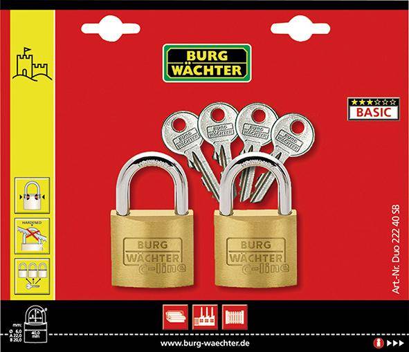 Messing-Hangschloss-Set 222/40/SB/duo Gl Burg - Artikel: 4003482165010