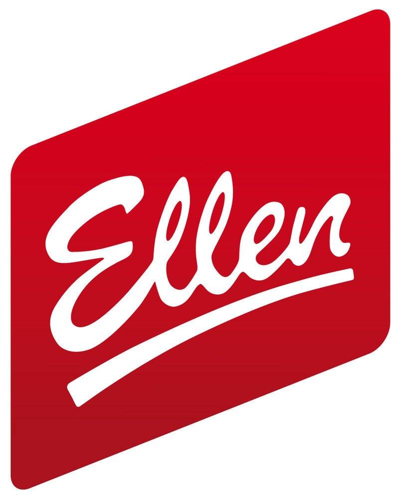 Rotes stilisiertes Logo mit dem Wort „Ellen