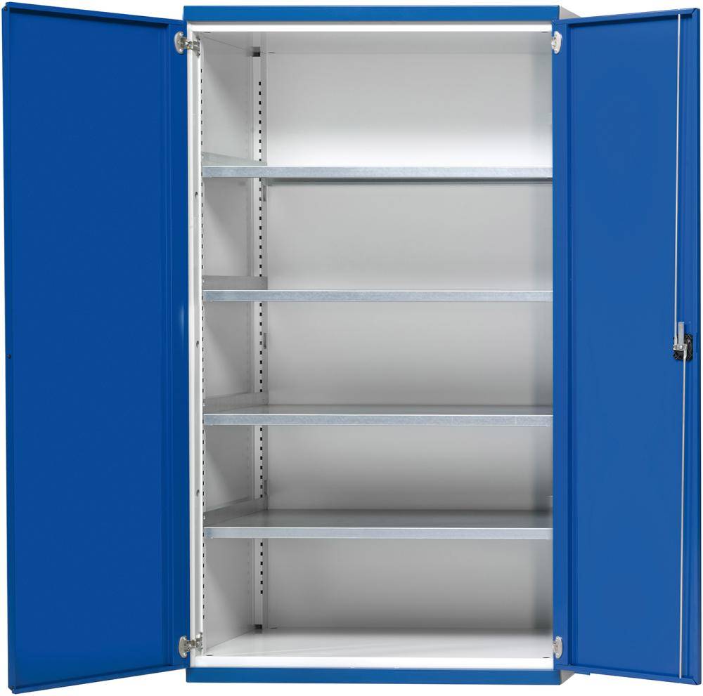 Schwerlastschrank B1085xT400xH1950mm RAL7035/5010 o.Mittelwand4 Böden