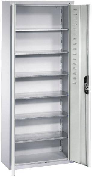 Lager-Regalschrank B700xT300xH1690 mm RAL 7035 mit Türen 6 Fachböden