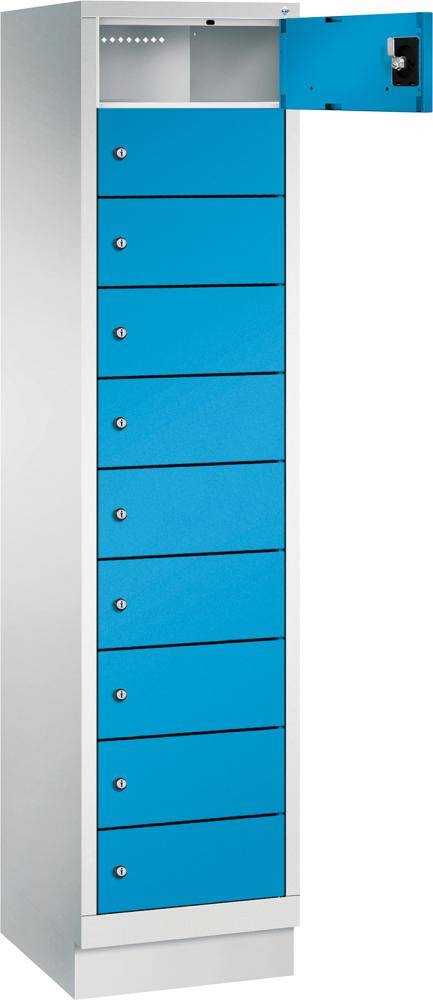 Laptopschrank 1x10Fächer B420xT500xH1800 mm RAL 7035/5012 ohne Elektrifizierung