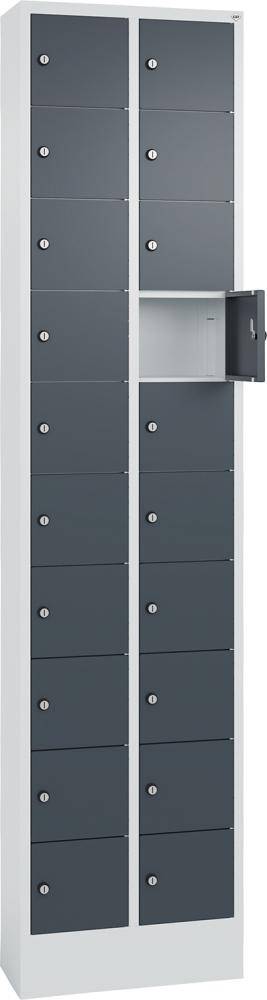 Kleingefachschrank B460xT200xH1950 mm RAL 7035/7016,mit Sockel 2x10 Fächer - Artikel: 7830374150