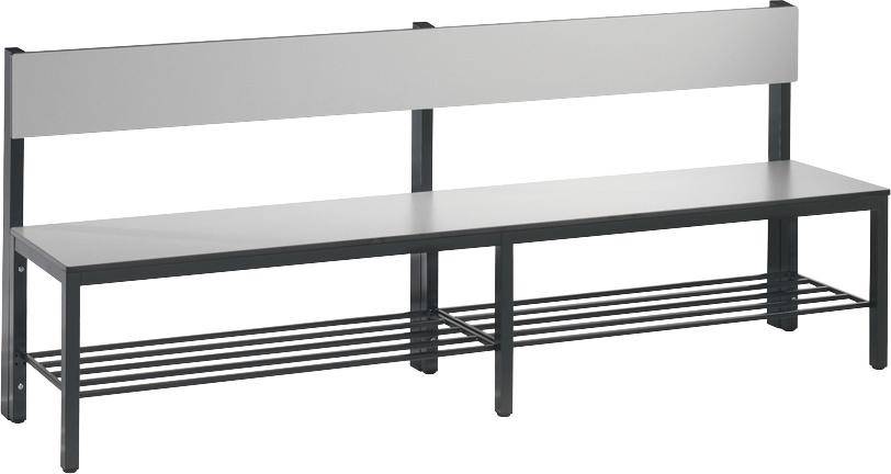 Sitzbank mit Rückenlehne B1960xT407xH796 mm RAL 7021/silbergrau mit Schuhrost