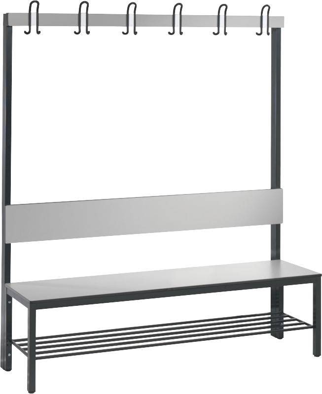 Garderobenbank einseitig B1500xT760xH1710 mm RAL 7021/silbergrau mit Schuhrost
