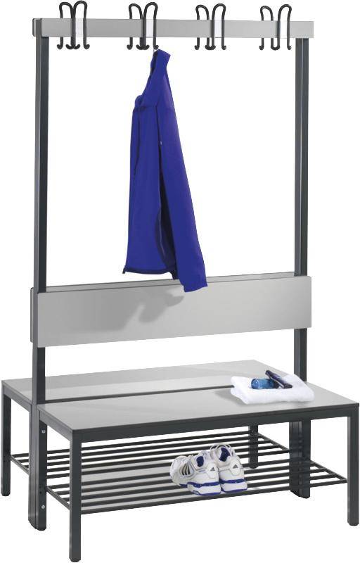 Garderobenbank doppels. B1000xT760xH1710 mm RAL 7021/silbergrau mit Schuhrost