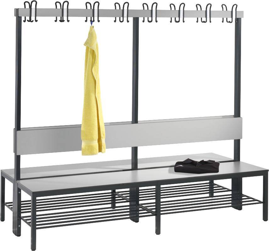 Garderobenbank doppels. B1960xT760xH1710 mm RAL 7021/silbergrau mit Schuhrost