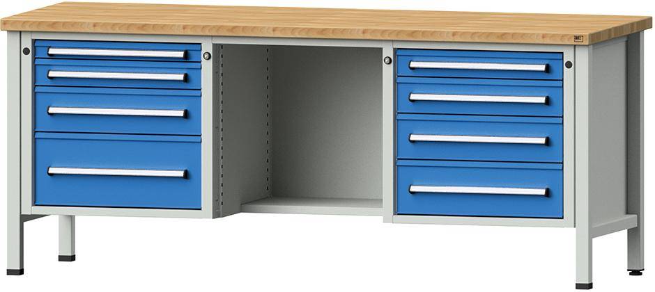 Anke Kastenwerkbank B2000xT700xH840mm RAL7035/5012 BMP: 40 mm 8 Schubladen